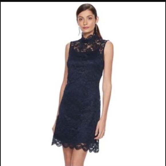 Hope & Harlow Mock Neck Lace Dress - Picture 1 of 7